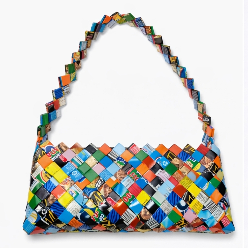 Handwoven Multicolor Recycled Candy Wrapper Bag